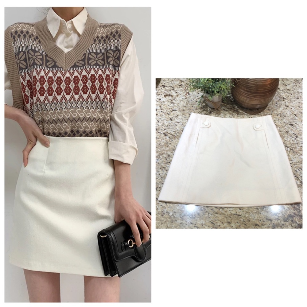 J. Crew Ivory 100% Wool Blend Skirt w/POCKETS 2